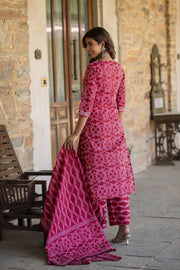 Women Red Bandhani Printed Straight Kurta With Palzzo And Dupatta