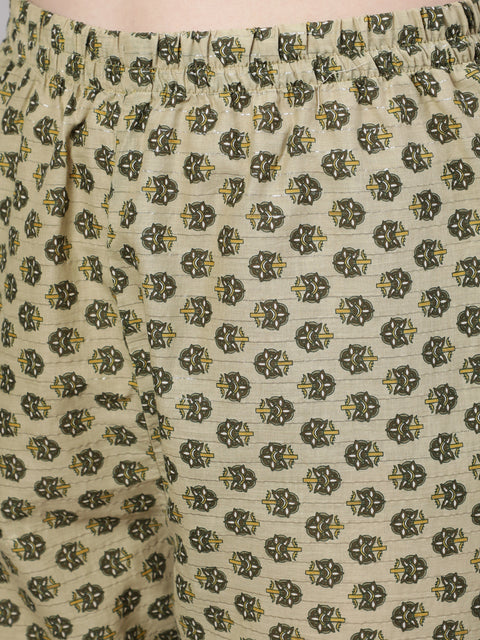 Women Green Printed Gathered Kurta And Trouser With Dupatta