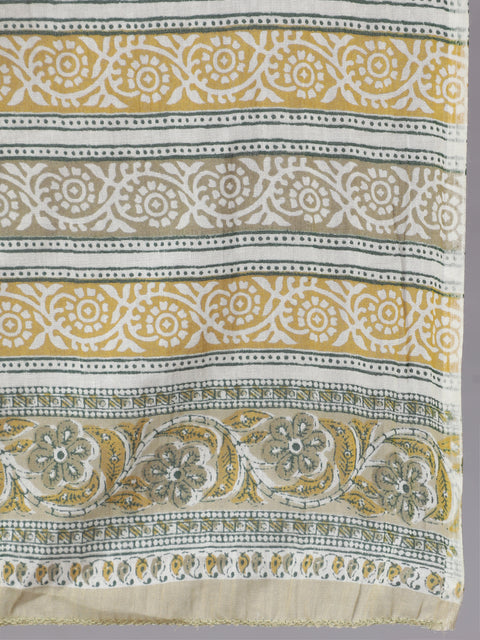 Women Green Printed Gathered Kurta And Trouser With Dupatta