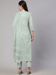 Women Green Ethnic Embroidered Kurta With Palazzo And Dupatta