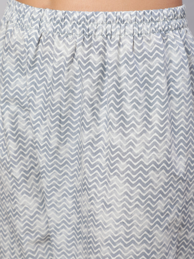 Women Grey Ethnic Embroidered Kurta With Palazzo And Dupatta