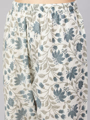 Women Off-White Floral Printed Flared Kurta With Trouser And Dupatta