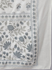 Women Off-White Floral Printed Flared Kurta With Trouser And Dupatta