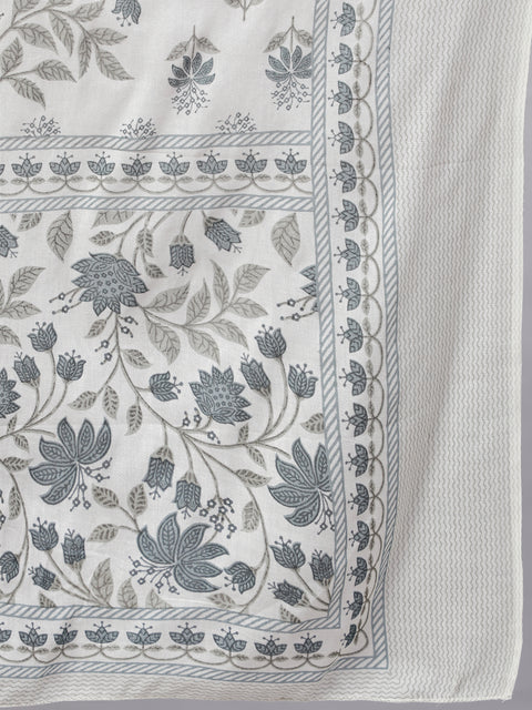Women Off-White Floral Printed Flared Kurta With Trouser And Dupatta
