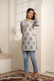 Women Grey Ethnic Printed Straight Tunic