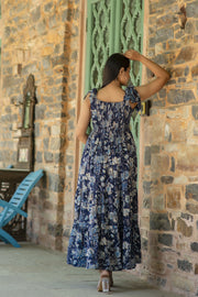 Women Navy Blue Floral Printed Sleeveless Dress