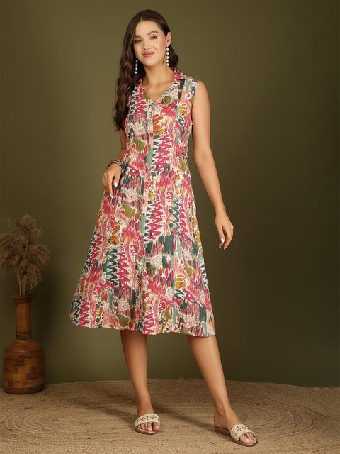 Women Multi colure Printed Sleeveless A-Line Dress