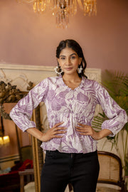 Women Purple Printed V-Neck Peplum Top