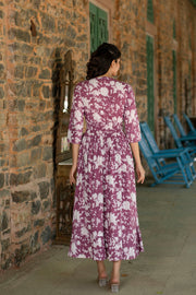 Women Mauve Ethnic Printed Flared Dress