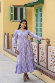 Women Purple Ethnic Printed Flared Dress