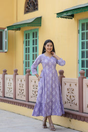 Women Purple Ethnic Printed Flared Dress
