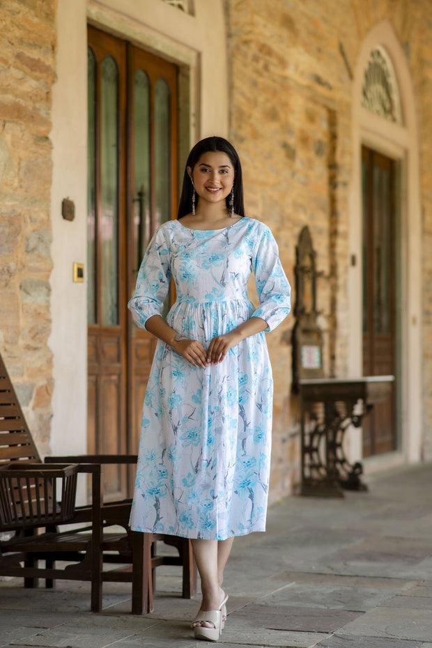 Women Off White Floral Printed Mini Dress