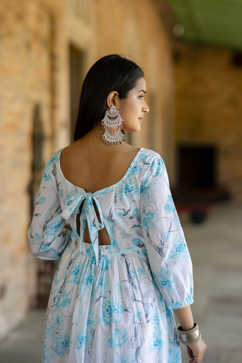 Women Off White Floral Printed Mini Dress