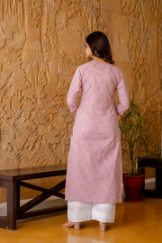 Women Purple Ethnic Printed Straight Kurta with Three Quarter Sleeves