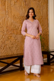 Women Purple Ethnic Printed Straight Kurta with Three Quarter Sleeves