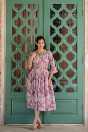 Women Mauve Ethnic Printed Flared Dress
