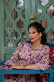 Women Mauve Ethnic Printed Flared Dress