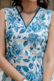 Women Sky Blue Printed Straight Kurta With Trouser