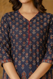 Women Blue Tunic With Three Quaretr Sleeves