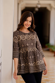 Women Brown Printed Peplum Top