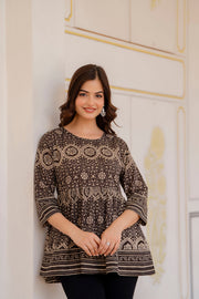 Women Brown Printed Peplum Top