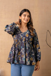 Women Navy Blue Peplum Top