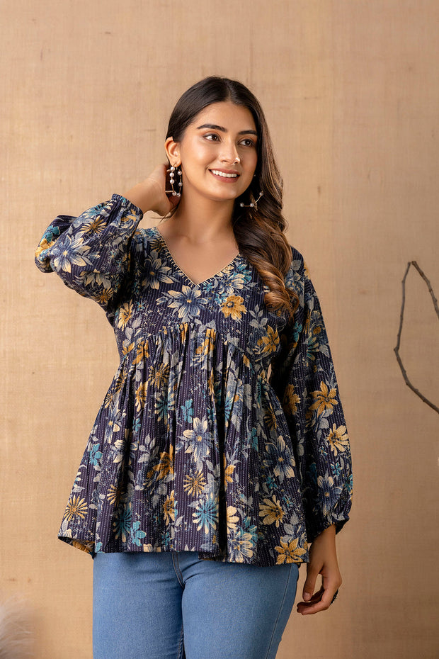 Women Navy Blue Peplum Top