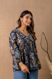Women Navy Blue Peplum Top