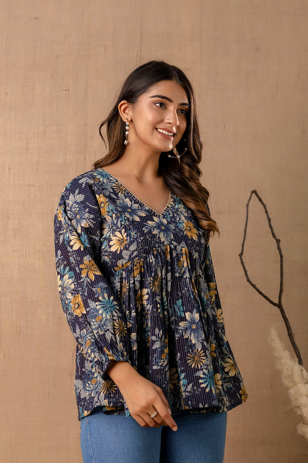 Women Navy Blue Peplum Top