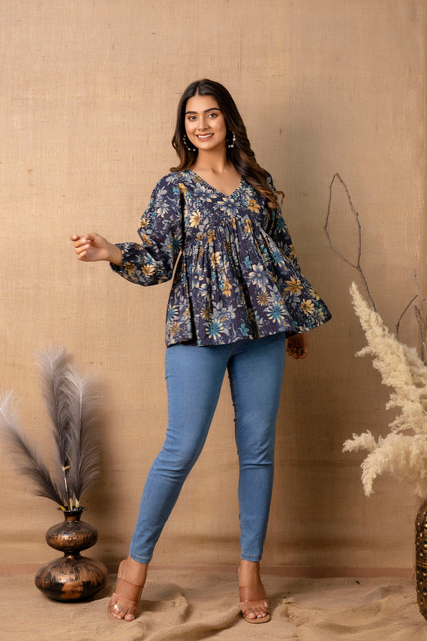 Women Navy Blue Peplum Top