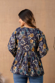 Women Navy Blue Peplum Top
