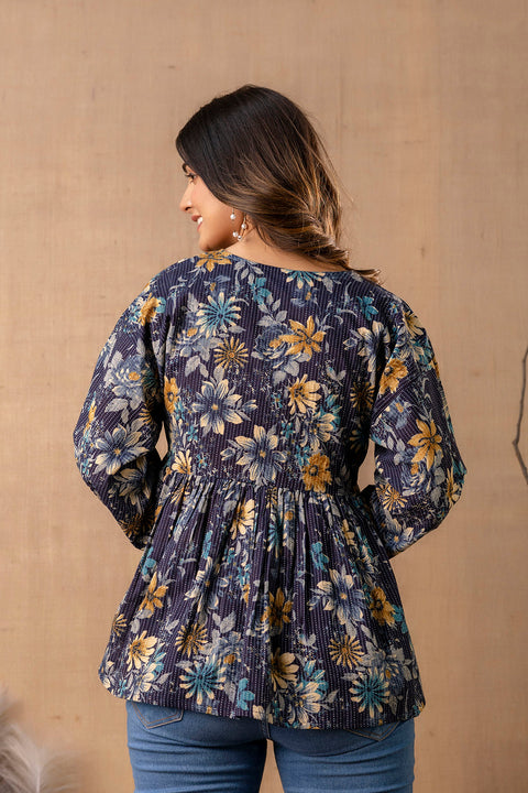 Women Navy Blue Peplum Top