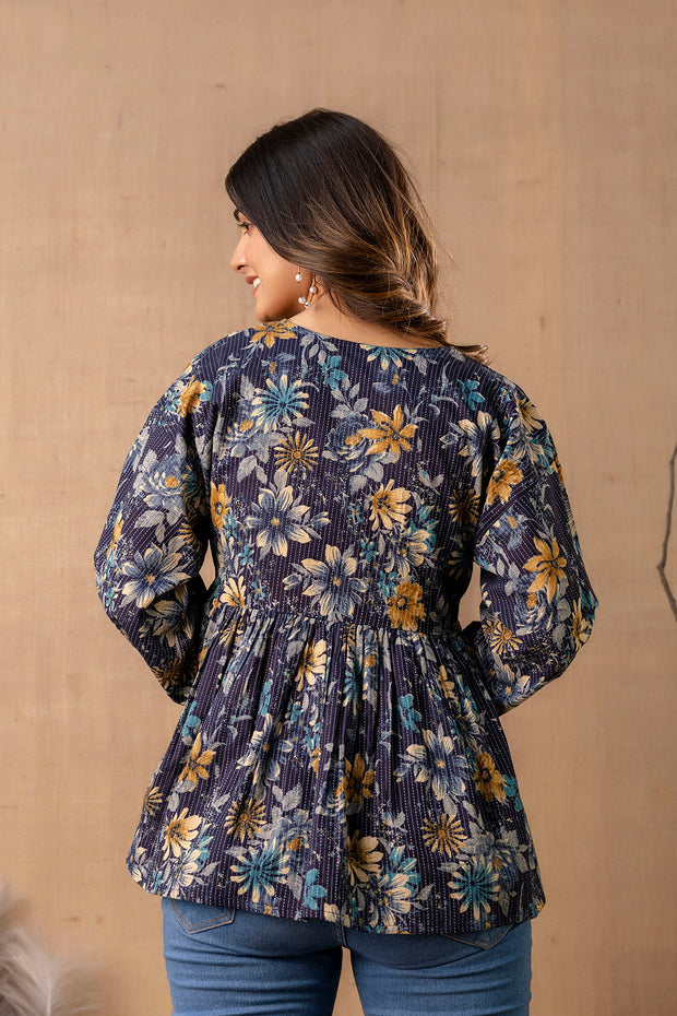 Women Navy Blue Peplum Top