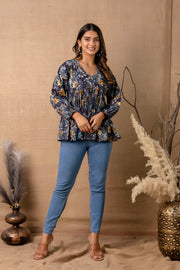 Women Navy Blue Peplum Top