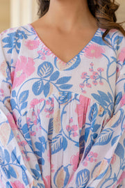 Women White Floral Printed V-Neck Peplum Top