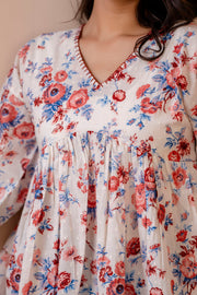 Women White Floral Printed V-Neck Peplum Top