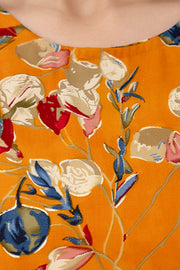 Women Mustard Printed V-Neck Peplum Top