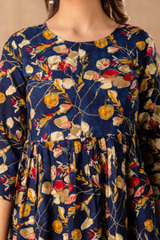 Women Navy Blue Printed V-Neck Peplum Top