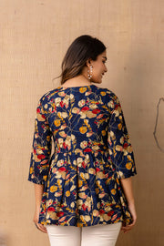 Women Navy Blue Printed V-Neck Peplum Top