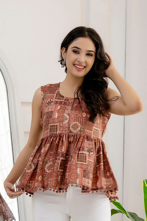 Women Mauve Printed Peplum Top