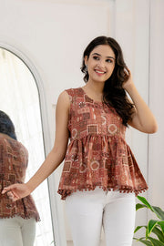 Women Mauve Printed Peplum Top