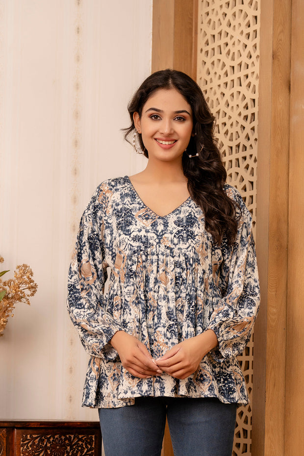 Women Blue Printed Peplum Top