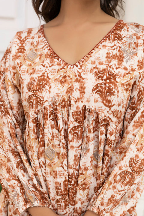Women Rust Printed Peplum Top