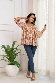 Women Rust Printed Peplum Top