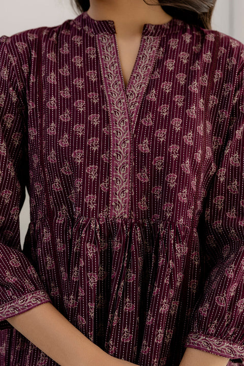 Women Purple Printed Peplum Top