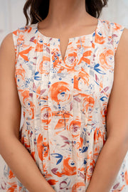 Women Off White Printed V-Neck Peplum Top