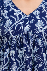 Women Navy Blue Printed V-Neck Peplum Top