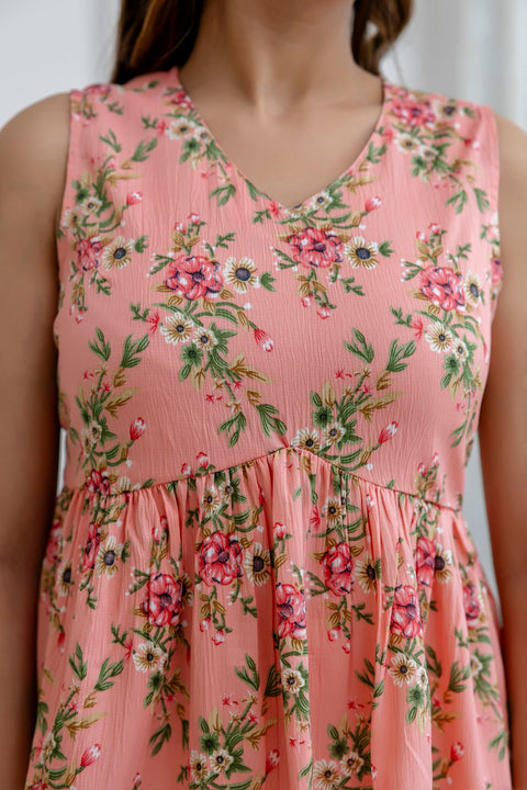 Women Peach Printed Peplum Top