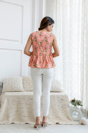Women Peach Printed Peplum Top