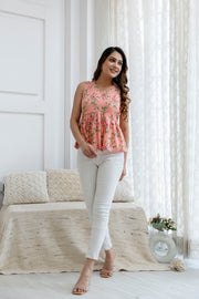 Women Peach Printed Peplum Top